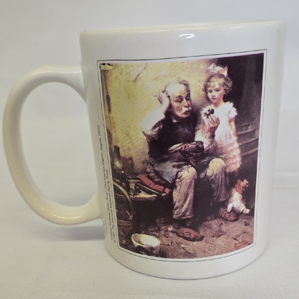Norman Rockwell Coffee Mug, Cobbler Studying Dolls‎ Shoe